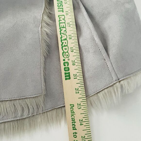 Moda International Faux Fur Suede Jacket  Size L Gray Polyester Stylish & Warm - Picture 14 of 14